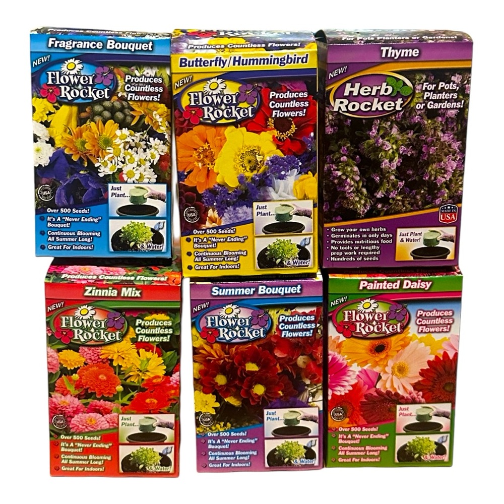 6 Pack FLOWER HERB ROCKET Grow Kits NWT